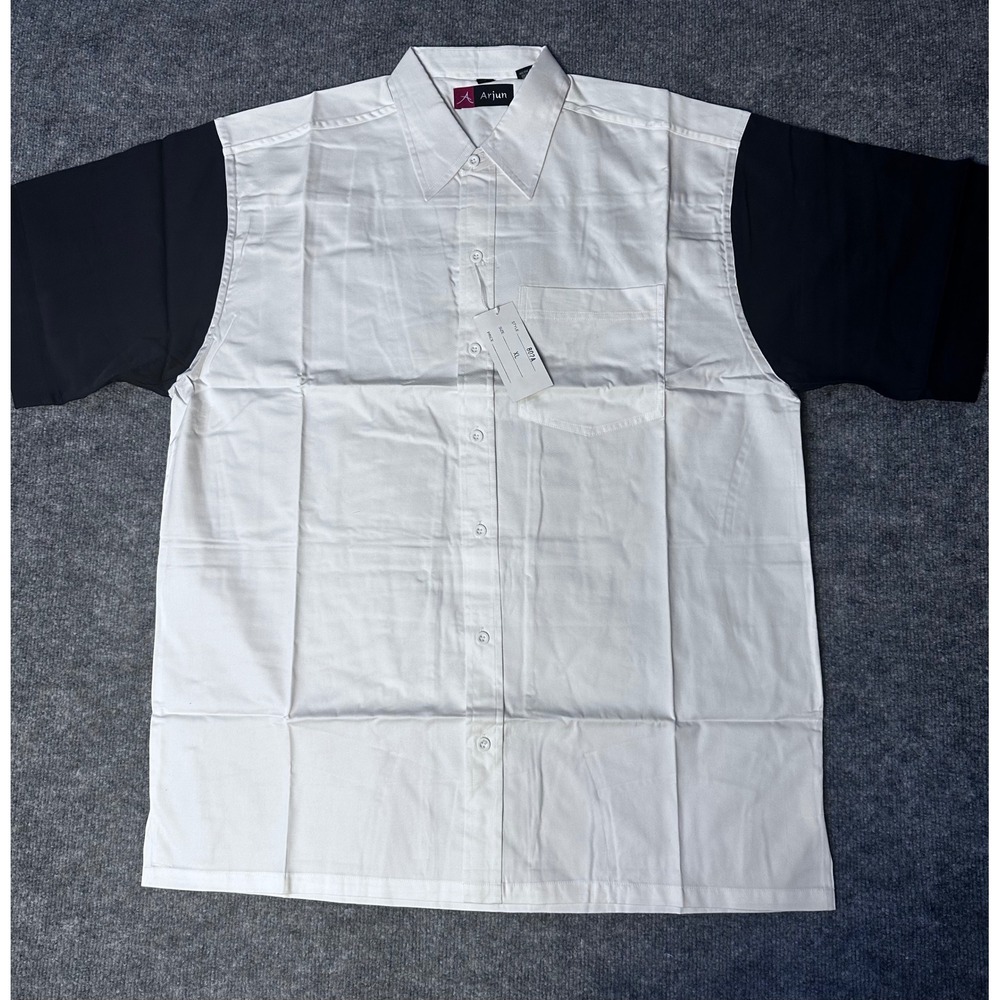 Arjun Mens Short Sleeve Button Up Shirt White Black XL NWT